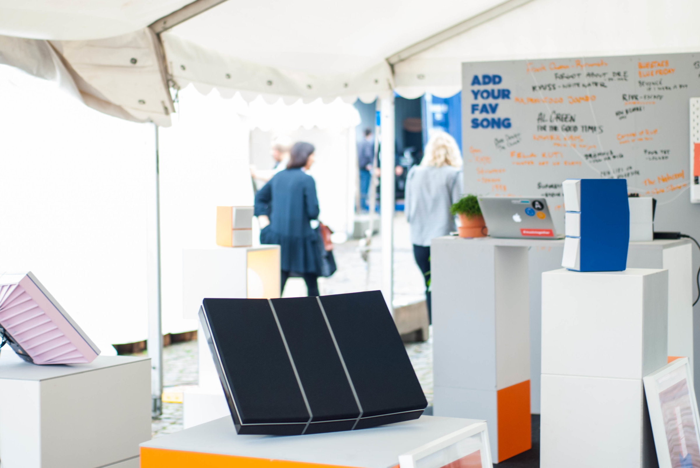 A collection of upcycled loudspeakers showcased at TechBBQ